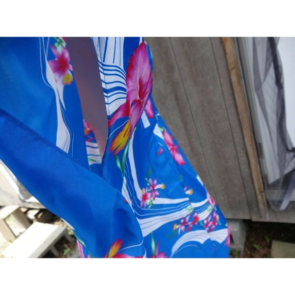 NOS Vtg Hawaiian OS Hattie Summer Bold Blue Pink Floral Dress Maxi Muu Muu +Size - Picture 9 of 11